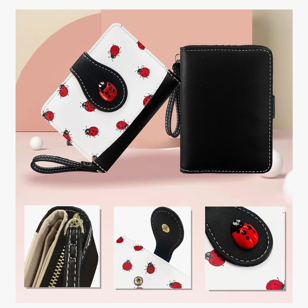 π Lady Bug Card Slots Small Wallet with Zipper Coin Pouch Wallet for Women - Picture 4 of 5